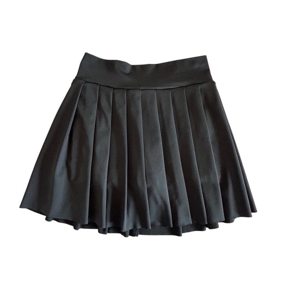 Girls Pleated Tennis Skort Black Built-In Shorts Wide Waistband Size L